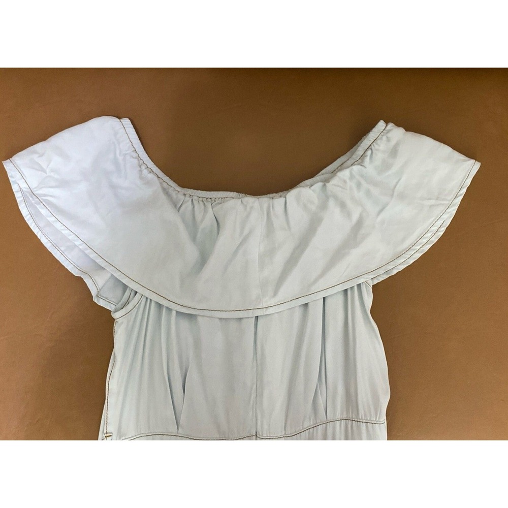 "a loves a" Light Blue Denim Off Shoulder Maxi Dress with Belt - Picture 7 of 12